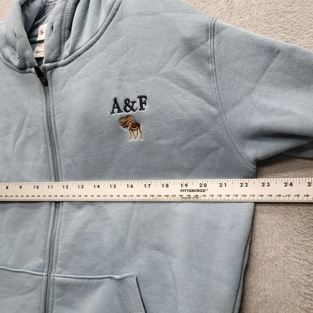 Abercrombie & Fitch Men Hoodie L Light Blue A&F Moose Logo Embroidery‎ Y2K
